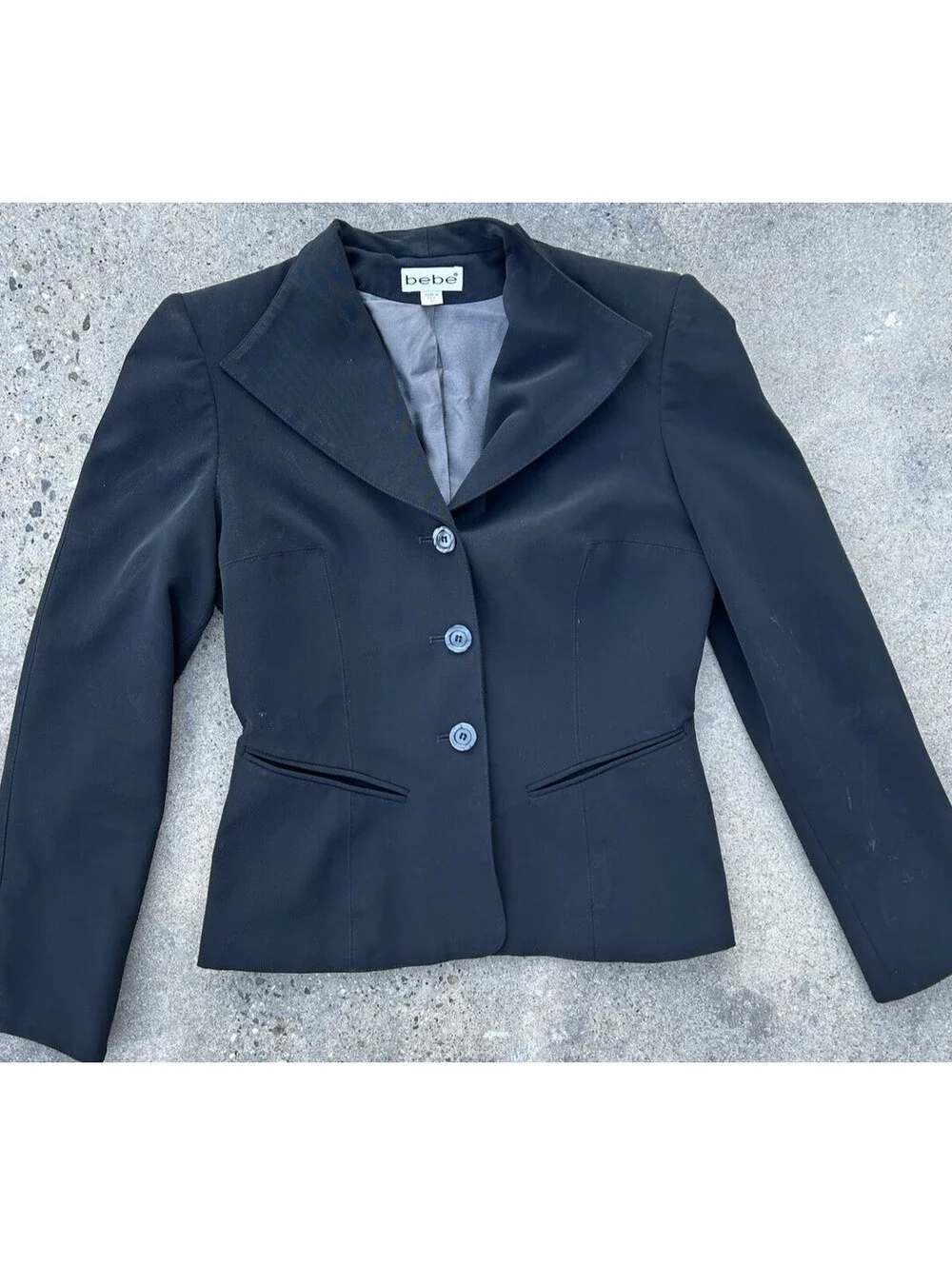 Bebe Black Made USA Jacket 3/4 Sleeve size 8 and 3 Button Breast Vintage Apparel